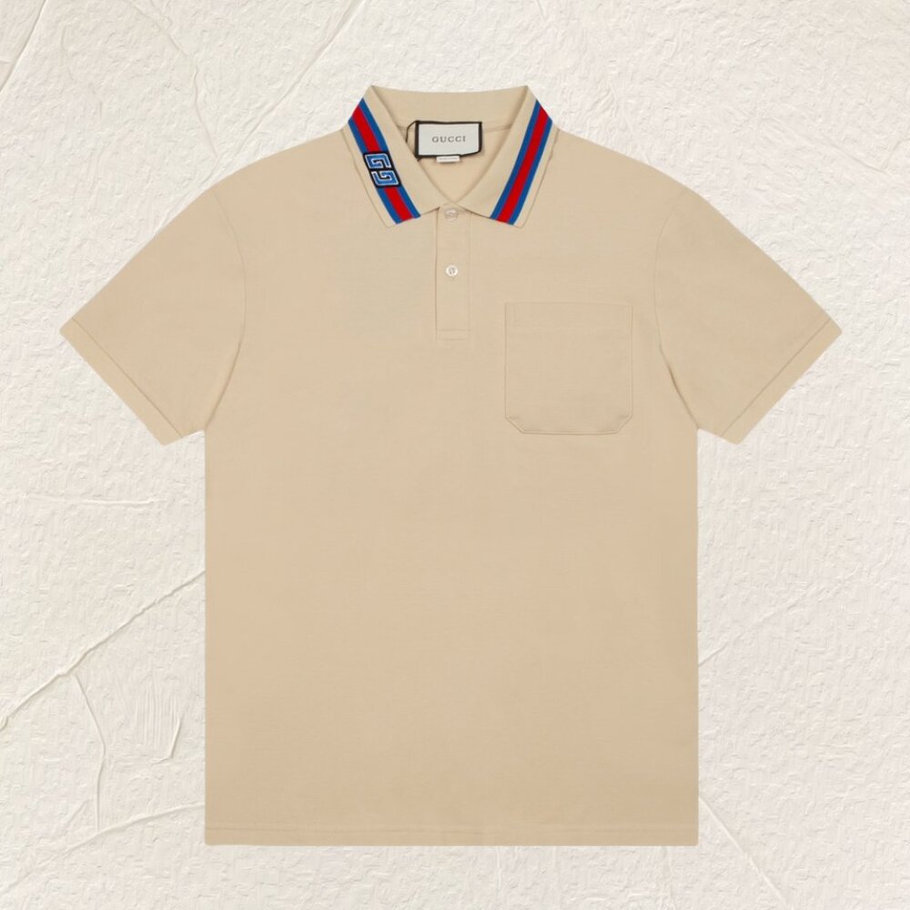 Gucci Logo Stripe Polo Shirt (Beige)